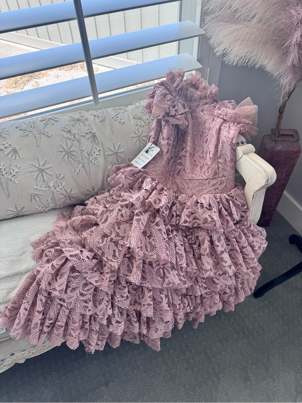 Joyfolie Mia Joy Lace Ruffle Dress NWT Size 10 Mauve Pink
